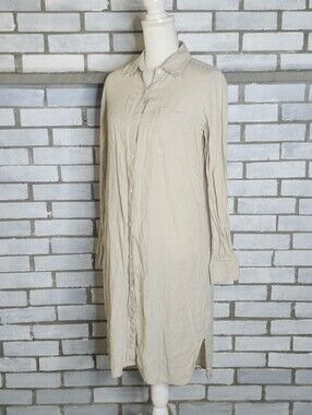 • The Drop Women's Long Sleeve Button Front Shirt Dress Small Beige 100% Linen